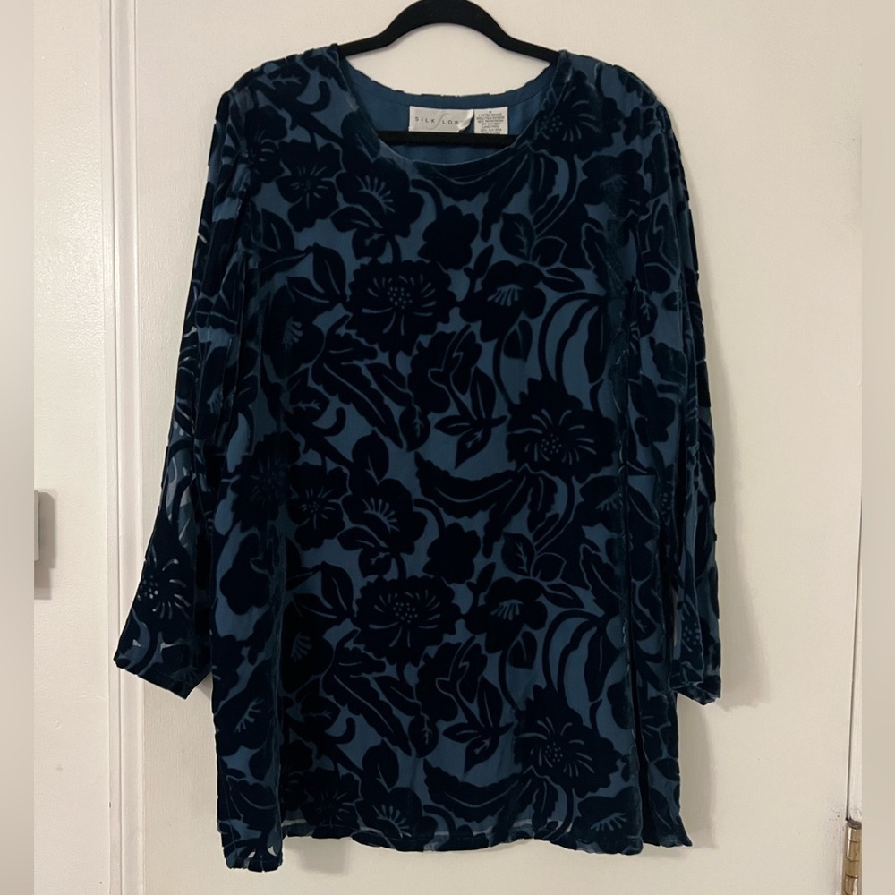 Silk Lore by Beth Terrell blue burnout long-sleeve tunic SZ 1X (O109)